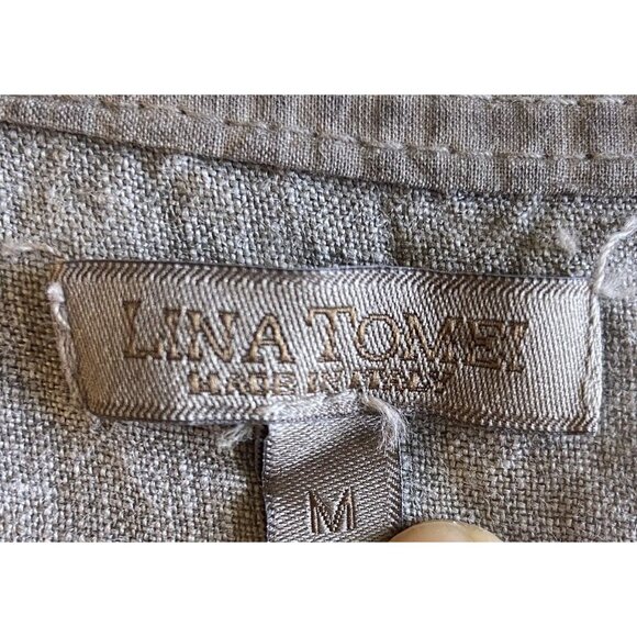Lina Tomei 100% Linen Shift Dress Gray Embroidered Size M with pockets Lagenlook - Picture 6 of 9